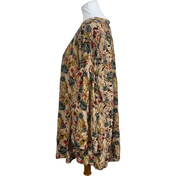 UMGEE Top Tan Floral Bell Sleeves Baby Doll Boho M Medium Cottagecore Fairy - Picture 3 of 8